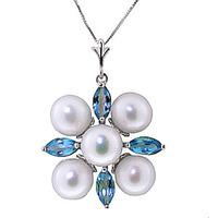 pearl and blue topaz pendant necklace 63ctw in 9ct white gold