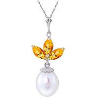 Pearl and Citrine Petal Pendant Necklace 4.75ctw in 9ct White Gold