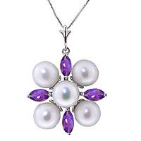 pearl and amethyst pendant necklace 63ctw in 9ct white gold