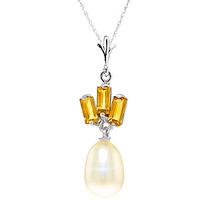 Pearl and Citrine Ternary Pendant Necklace 4.68ctw in 9ct White Gold