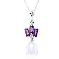 Pearl and Amethyst Ternary Pendant Necklace 4.68ctw in 9ct White Gold