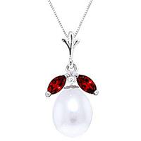 pearl and garnet pendant necklace 45ctw in 9ct white gold