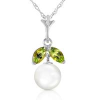 Pearl and Peridot Snowdrop Pendant Necklace 2.2ctw in 9ct White Gold