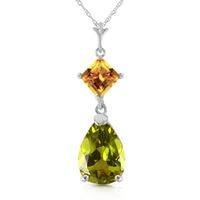 peridot and citrine droplet pendant necklace 20ctw in 9ct white gold