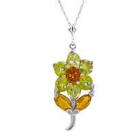 Peridot and Citrine Flower Petal Pendant Necklace 1.06ctw in 9ct White Gold