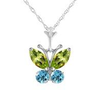 Peridot and Blue Topaz Butterfly Pendant Necklace 0.6ctw in 9ct White Gold