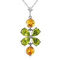 Peridot and Citrine Blossom Pendant Necklace 3.15ctw in 9ct White Gold