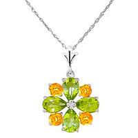 peridot and citrine sunflower pendant necklace 243ctw in 9ct white gol ...