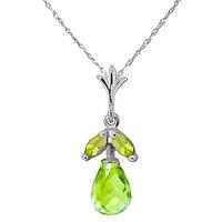 Peridot Snowdrop Briolette Pendant Necklace 1.7ctw in 9ct White Gold