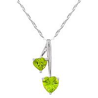 Peridot Twin Heart Pendant Necklace 1.4ctw in 9ct White Gold