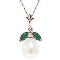 pearl and emerald pendant necklace 45ctw in 9ct rose gold