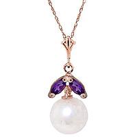 Pearl and Amethyst Snowdrop Pendant Necklace 2.2ctw in 9ct Rose Gold