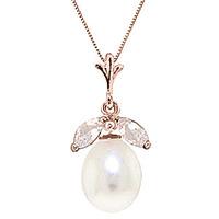 Pearl and White Topaz Pendant Necklace 4.5ctw in 9ct Rose Gold