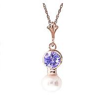 Pearl and Tanzanite Pendant Necklace 1.23ctw in 9ct Rose Gold