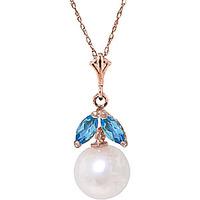 Pearl and Blue Topaz Snowdrop Pendant Necklace 2.2ctw in 9ct Rose Gold