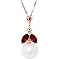 Pearl and Garnet Snowdrop Pendant Necklace 2.2ctw in 9ct Rose Gold