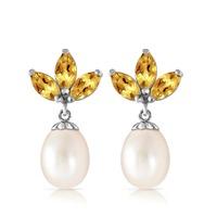 Pearl and Citrine Petal Drop Earrings 9.5ctw in 9ct White Gold