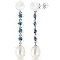 Pearl and Blue Topaz by the Yard Drop Earrings 11.0ctw in 9ct White Gold