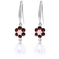 pearl diamond and garnet daisy chain drop earrings 895ctw in 9ct white ...