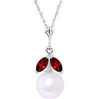 Pearl and Garnet Snowdrop Pendant Necklace 2.2ctw in 9ct White Gold