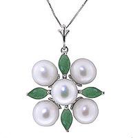 Pearl and Emerald Pendant Necklace 6.3ctw in 9ct White Gold