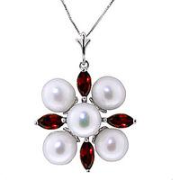 Pearl and Garnet Pendant Necklace 6.3ctw in 9ct White Gold