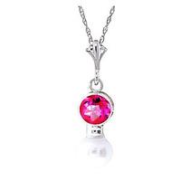 pearl and pink topaz pendant necklace 123ctw in 9ct white gold