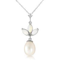 Pearl and Opal Petal Pendant Necklace 4.75ctw in 9ct White Gold