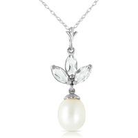 Pearl and Green Amethyst Petal Pendant Necklace 4.75ctw in 9ct White Gold