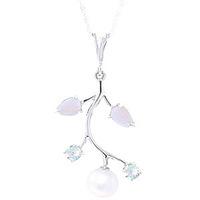 pearl opal and aquamarine vine pendant necklace 245ctw in 9ct white go ...