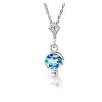 Pearl and Blue Topaz Pendant Necklace 1.23ctw in 9ct White Gold