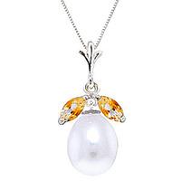 pearl and citrine pendant necklace 45ctw in 9ct white gold