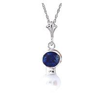 Pearl and Sapphire Pendant Necklace 1.23ctw in 9ct White Gold