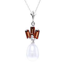 Pearl and Garnet Ternary Pendant Necklace 4.68ctw in 9ct White Gold