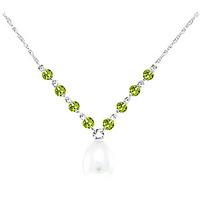 Pearl and Peridot by the Yard Pendant Necklace 5.0ctw in 9ct White Gold