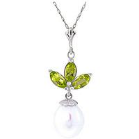 Pearl and Peridot Petal Pendant Necklace 4.75ctw in 9ct White Gold