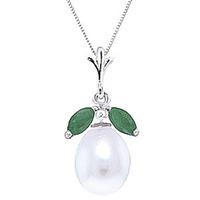 pearl and emerald pendant necklace 45ctw in 9ct white gold