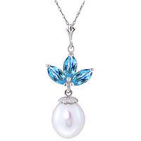 pearl and blue topaz petal pendant necklace 475ctw in 9ct white gold