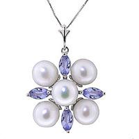 Pearl and Tanzanite Pendant Necklace 6.3ctw in 9ct White Gold