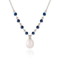 Pearl and Sapphire by the Yard Pendant Necklace 5.0ctw in 9ct White Gold