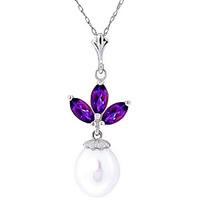 Pearl and Amethyst Petal Pendant Necklace 4.75ctw in 9ct White Gold