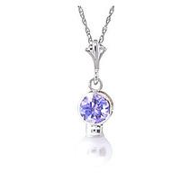 Pearl and Tanzanite Pendant Necklace 1.23ctw in 9ct White Gold