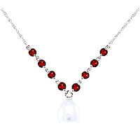 Pearl and Garnet by the Yard Pendant Necklace 5.0ctw in 9ct White Gold