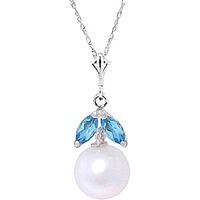 Pearl and Blue Topaz Snowdrop Pendant Necklace 2.2ctw in 9ct White Gold