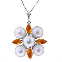 pearl and citrine pendant necklace 63ctw in 9ct white gold