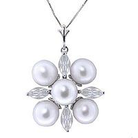 Pearl and Aquamarine Pendant Necklace 6.3ctw in 9ct White Gold