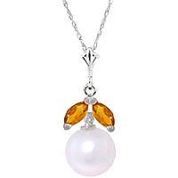 Pearl and Citrine Snowdrop Pendant Necklace 2.2ctw in 9ct White Gold