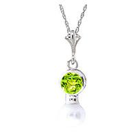 Pearl and Peridot Pendant Necklace 1.23ctw in 9ct White Gold