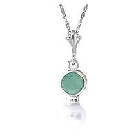 Pearl and Emerald Pendant Necklace 1.23ctw in 9ct White Gold