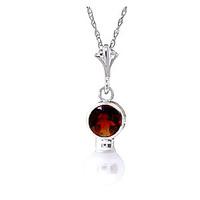 pearl and garnet pendant necklace 123ctw in 9ct white gold